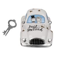 Eigen merk Spaarpot trouwauto Just Married 16x8,5cm