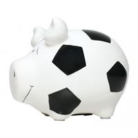 Spaarpot varken/spaarvarken wit voetbal thema 12 cm - Spaarpotten