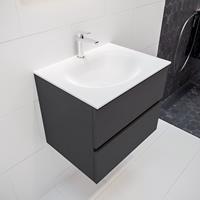mondiaz Vica 60cm badmeubel dark grey 2 lades wastafel Moon midden 1 kraangat