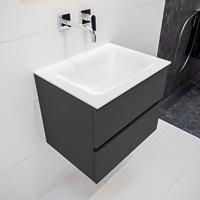mondiaz Vica 60cm badmeubel darkgrey 2 lades wastafel Cloud midden geen kraangat