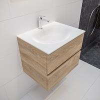 mondiaz Vica 60cm badmeubel washed oak 2 lades wastafel Moon midden 1 kraangat