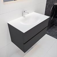 mondiaz Vica 80cm badmeubel dark grey 2 lades wastafel Moon midden 1 kraangat