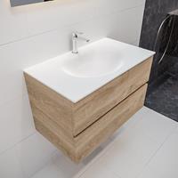 mondiaz Vica 80cm badmeubel washed oak 2 lades wastafel Moon midden 1 kraangat