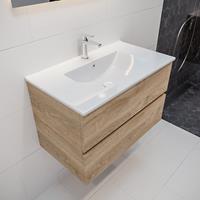 mondiaz Vica 80cm badmeubel washed oak 2 lades wastafel Denia midden 1 kraangat