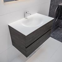 mondiaz Vica 80cm badmeubel dark brown 2 lades wastafel Moon midden 1 kraangat