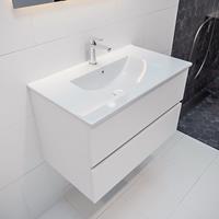 mondiaz Vica 80cm badmeubel talc 2 lades wastafel Denia midden met 1 kraangat