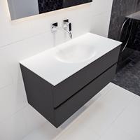 mondiaz Vica 100cm badmeubel darkgrey 2 lades wastafel Moon midden geen kraangat