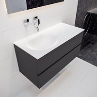mondiaz Vica 100cm badmeubel dark grey 2 lades wastafel Moon links geen kraangat