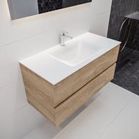 mondiaz Vica 100cm badmeubel washed oak 2 lades wastafel Cloud midden 1 kraangat