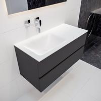 mondiaz Vica 100cm badmeubel darkgrey 2 lades wastafel Cloud links geen kraangat