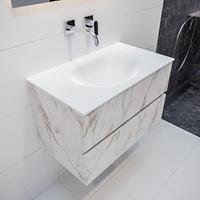 mondiaz Vica 80cm badmeubel carrara 2 lades wastafel Moon midden zonder kraangat