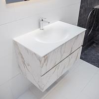 mondiaz Vica 80cm badmeubel carrara 2 lades wastafel Moon midden met 1 kraangat