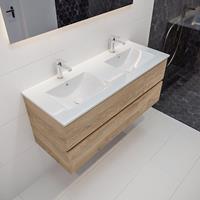 mondiaz Vica 120cm badmeubel washed oak 2 lades wastafel Denia dubbel 2 kraangaten