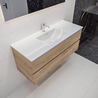 mondiaz Vica 120cm badmeubel washed oak 2 lades wastafel Denia midden 1 kraangat