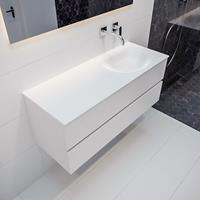 mondiaz Vica 120cm badmeubel talc 2 lades wastafel Moon rechts zonder kraangat
