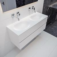 mondiaz Vica 120cm badmeubel talc 2 lades wastafel Moon dubbel zonder kraangat