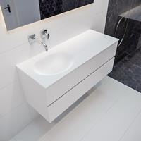 mondiaz Vica 120cm badmeubel talc 2 lades wastafel Moon links zonder kraangat