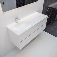 mondiaz Vica 120cm badmeubel talc 2 lades wastafel Moon links met 1 kraangat