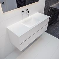 mondiaz Vica 120cm badmeubel talc 2 lades wastafel Cloud midden zonder kraangat