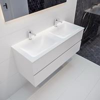 mondiaz Vica 120cm badmeubel talc 2 lades wastafel Cloud dubbel met 2 kraangaten