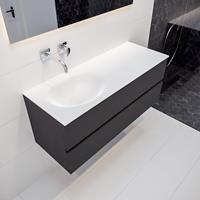 mondiaz Vica 120cm badmeubel dark grey 2 lades wastafel Moon links geen kraangat