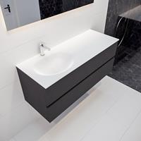 mondiaz Vica 120cm badmeubel dark grey 2 lades wastafel Moon links 1 kraangat