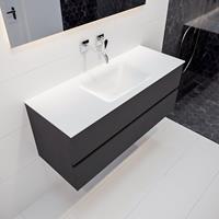 mondiaz Vica 120cm badmeubel darkgrey 2 lades wastafel Cloud midden geen kraangat