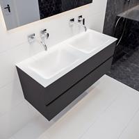mondiaz Vica 120cm badmeubel darkgrey 2 lades wastafel Cloud dubbel geen kraangat