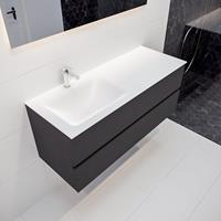 mondiaz Vica 120cm badmeubel dark grey 2 lades wastafel Cloud links 1 kraangat