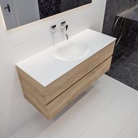 mondiaz Vica 120cm badmeubel washed oak 2 lades wastafel Moon midden geen kraangat