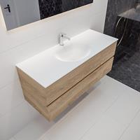 mondiaz Vica 120cm badmeubel washed oak 2 lades wastafel Moon midden 1 kraangat