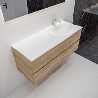 mondiaz Vica 120cm badmeubel washed oak 2 lades wastafel Moon rechts 1 kraangat
