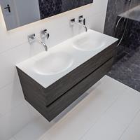 mondiaz Vica 120cm badmeubel dark brown 2 lades wastafel Moon dubbel geen kraangat
