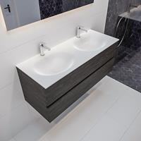 mondiaz Vica 120cm badmeubel dark brown 2 lades wastafel Moon dubbel 2 kraangaten