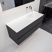 mondiaz Vica 120cm badmeubel darkgrey 2 lades wastafel Cloud rechts geen kraangat
