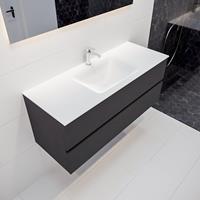 mondiaz Vica 120cm badmeubel dark grey 2 lades wastafel Cloud midden 1 kraangat