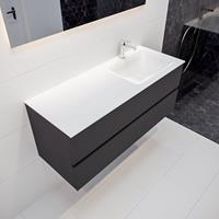 mondiaz Vica 120cm badmeubel dark grey 2 lades wastafel Cloud rechts 1 kraangat