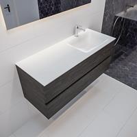 mondiaz Vica 120cm badmeubel dark brown 2 lades wastafel Cloud rechts 1 kraangat