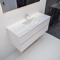 mondiaz Vica 120cm badmeubel talc 2 lades wastafel Denia midden met 1 kraangat
