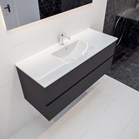 mondiaz Vica 120cm badmeubel dark grey 2 lades wastafel Denia midden 1 kraangat