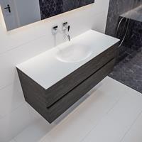 mondiaz Vica 120cm badmeubel dark brown 2 lades wastafel Moon midden geen kraangat