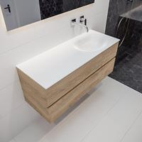 mondiaz Vica 120cm badmeubel washed oak 2 lades wastafel Moon rechts geen kraangat