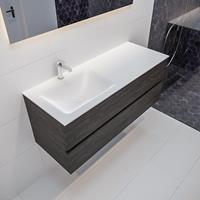 mondiaz Vica 120cm badmeubel dark brown 2 lades wastafel Cloud links 1 kraangat
