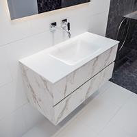 mondiaz Vica 100cm badmeubel carrara 2 lades wastafel Cloud midden geen kraangat