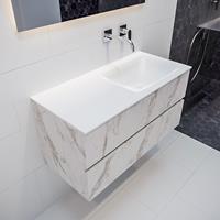mondiaz Vica 100cm badmeubel carrara 2 lades wastafel Cloud rechts geen kraangat
