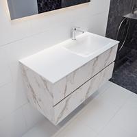 mondiaz Vica 100cm badmeubel carrara 2 lades wastafel Cloud rechts 1 kraangat