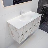 mondiaz Vica 100cm badmeubel carrara 2 lades wastafel Moon midden met 1 kraangat
