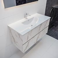 mondiaz Vica 100cm badmeubel carrara 2 lades wastafel Denia midden 1 kraangat