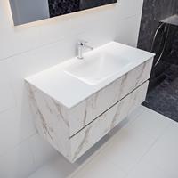 mondiaz Vica 100cm badmeubel carrara 2 lades wastafel Cloud midden 1 kraangat