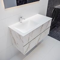 mondiaz Vica 100cm badmeubel carrara 2 lades wastafel Cloud links met 1 kraangat